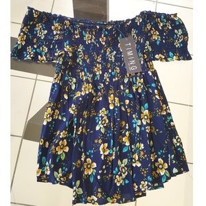 Floral blue Bardot top perfect for summer